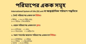 প্রচলিত দেশী পরিমাপের সাথে মেট্রিক পরিমাপের তুলনা