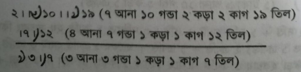 আনা, গণ্ডা, কড়া, ক্রান্তি/কাগ একসাথে লিখার নিয়ম 